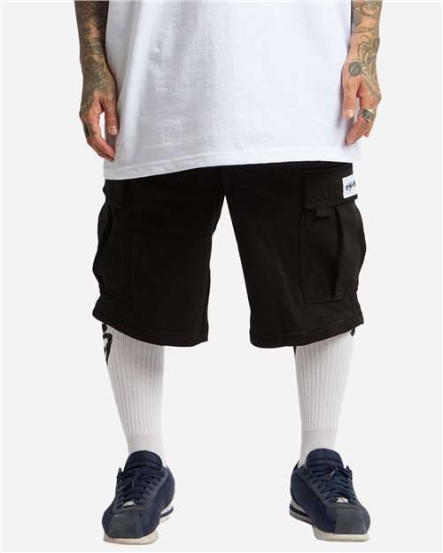 Unisex Fleece Cargo Shorts - Black Front