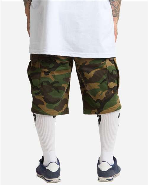 Unisex Fleece Cargo Shorts - Camo Green Back