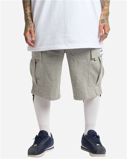 Unisex Fleece Cargo Shorts - Heather Grey Front