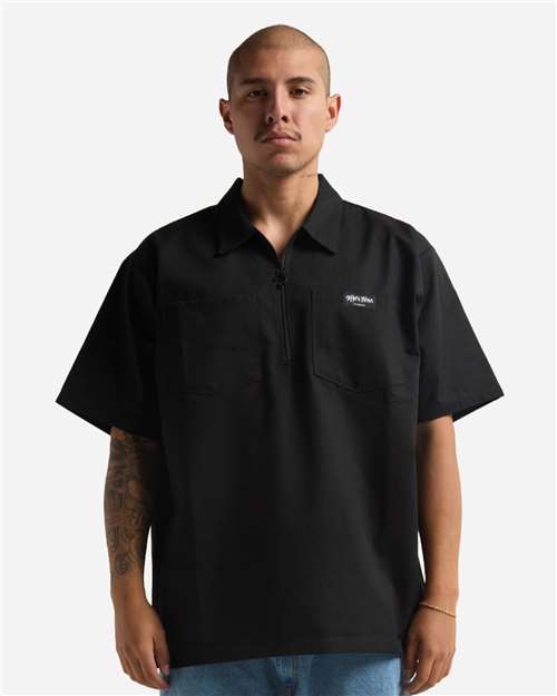 Unisex Work Heavyweight Quarter-Zip Short Sleeve Shirt - Black Front