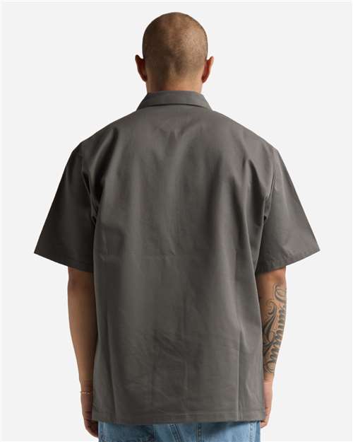 Unisex Work Heavyweight Quarter-Zip Short Sleeve Shirt - Grey Back
