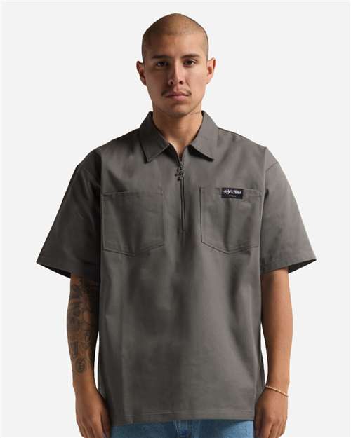 Unisex Work Heavyweight Quarter-Zip Short Sleeve Shirt - Grey Front