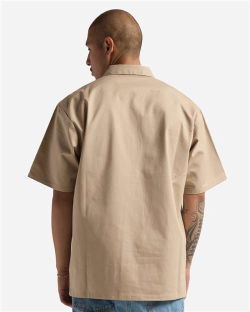 Unisex Work Heavyweight Quarter-Zip Short Sleeve Shirt - Khaki Back