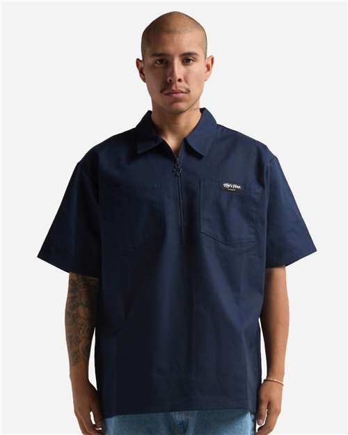 Unisex Work Heavyweight Quarter-Zip Short Sleeve Shirt - Navy Front