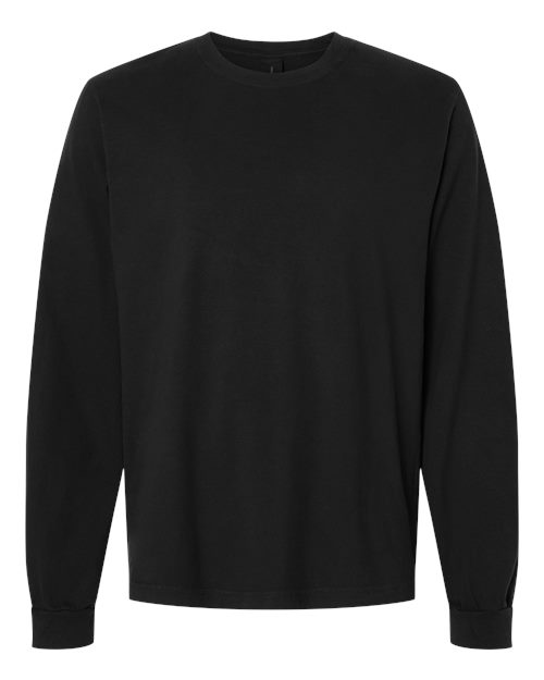Unisex Heavyweight Garment-Dyed Long Sleeve Tee - Black Front