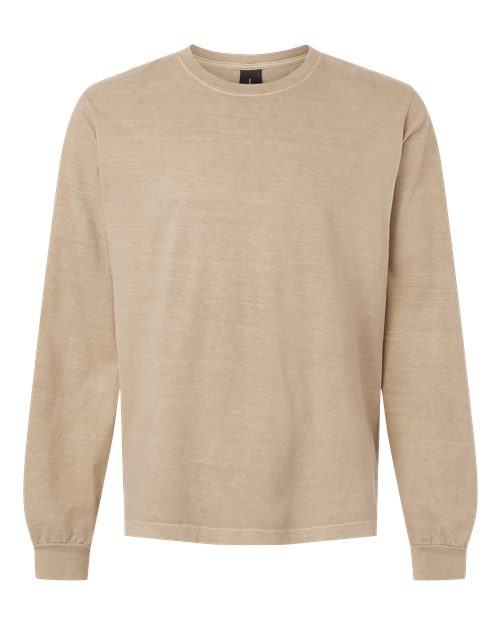 Unisex Heavyweight Garment-Dyed Long Sleeve Tee - Khaki Front