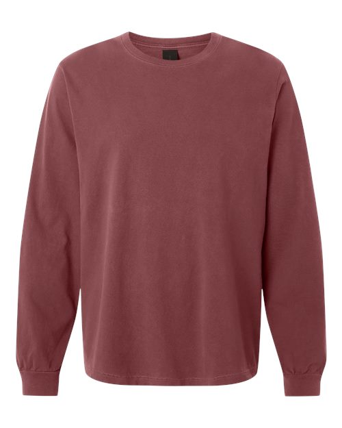 Unisex Heavyweight Garment-Dyed Long Sleeve Tee - Washed Maroon Front