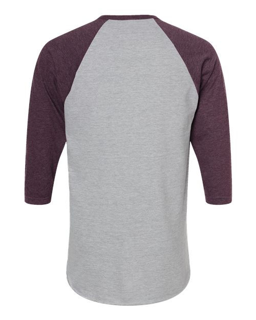 Unisex Fine Jersey Raglan T-Shirt - Heather Grey/ Heather Maroon Back