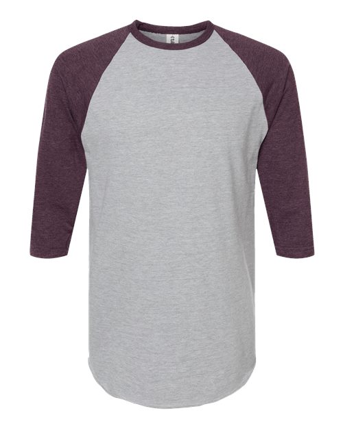 Unisex Fine Jersey Raglan T-Shirt - Heather Grey/ Heather Maroon Front