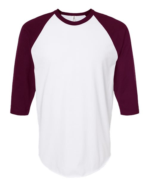 Unisex Fine Jersey Raglan T-Shirt - White/ Maroon Front