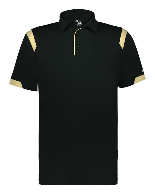 Badger Unisex On the Rise Polo - Black/ Vegas Gold Front
