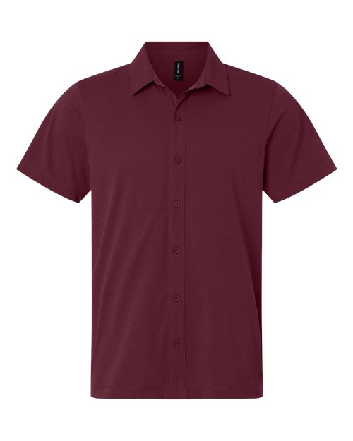 AllPro Men's Pro-Flex Sorona® Button Down Short Sleeve Shirt - Maroon Front