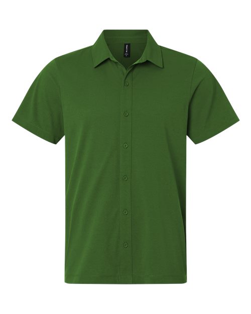 Men's Pro-Flex Sorona® Button Down Short Sleeve Shirt - Olive Green Front