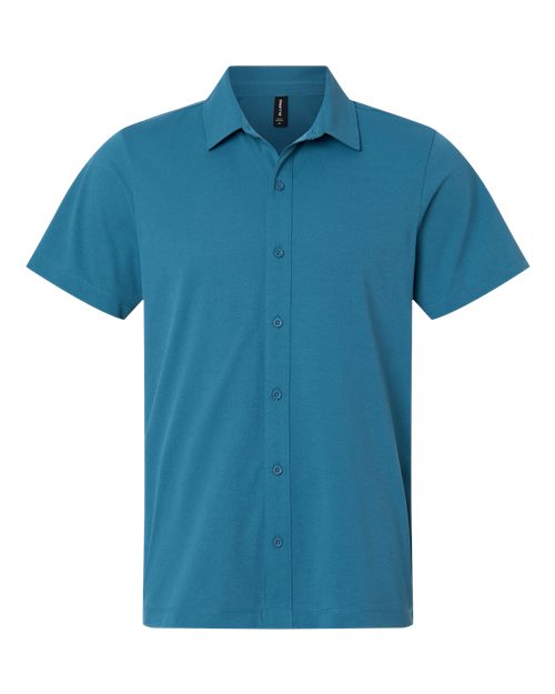 AllPro Men's Pro-Flex Sorona® Button Down Short Sleeve Shirt - Pacific Blue Front