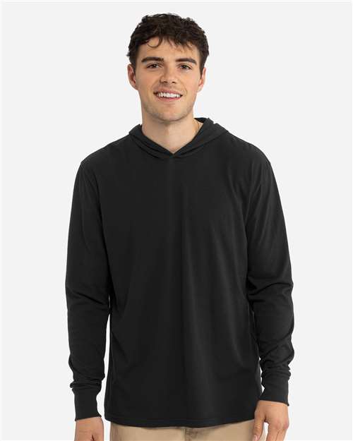 Unisex CVC Hoodie Long Sleeve T-Shirt - Black Front