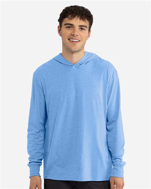 Unisex CVC Hoodie Long Sleeve T-Shirt - Heather Columbia Blue Front