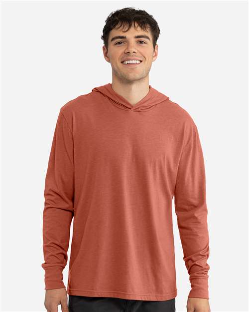 Unisex CVC Hoodie Long Sleeve T-Shirt - Heather Redwood Front