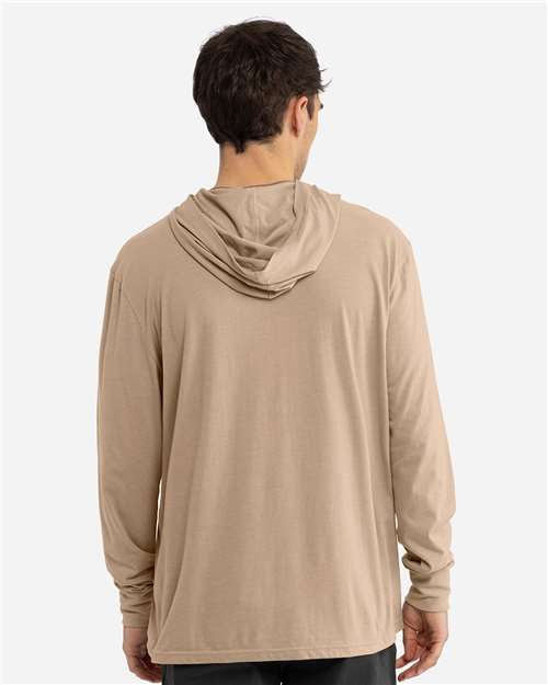 Unisex CVC Hoodie Long Sleeve T-Shirt - Heather Tan Back