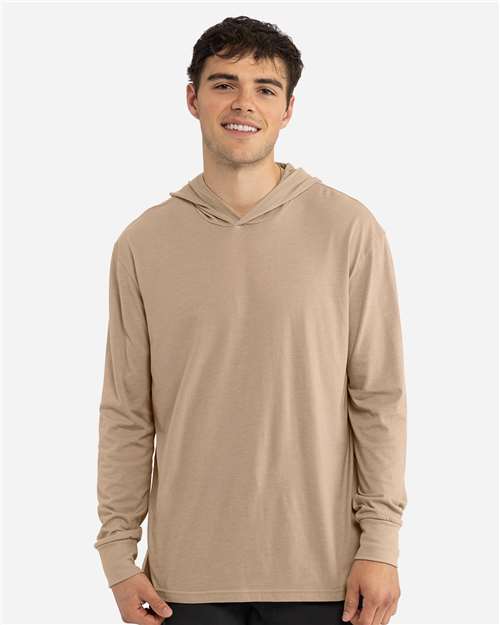 Unisex CVC Hoodie Long Sleeve T-Shirt - Heather Tan Front