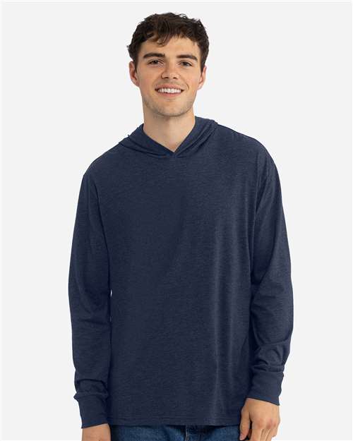 Unisex CVC Hoodie Long Sleeve T-Shirt - Midnight Navy Front