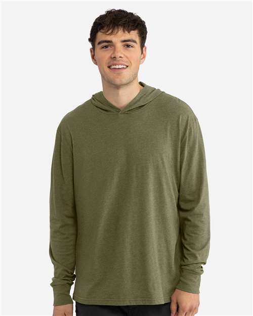 Unisex CVC Hoodie Long Sleeve T-Shirt - Military Green Front