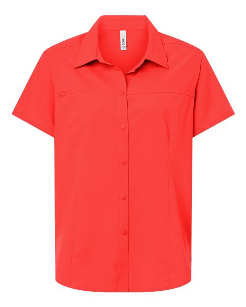 Women's UltraUVP Shoreline Short Sleeve Staff Shirt - Marina Red Front
