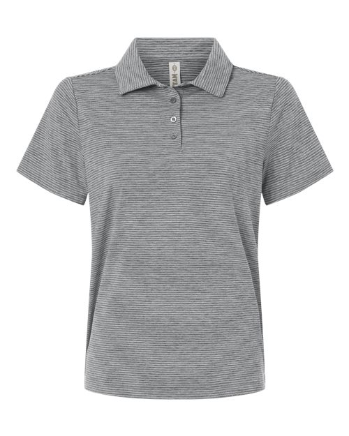 Women's Relay Heathered Stripe Polo - Black Heather/ White Front