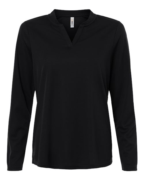 Women's Nova Performance Long Sleeve Pique Polo - Black Front