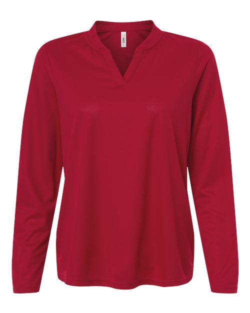 Women's Nova Performance Long Sleeve Pique Polo - Classic Red Front
