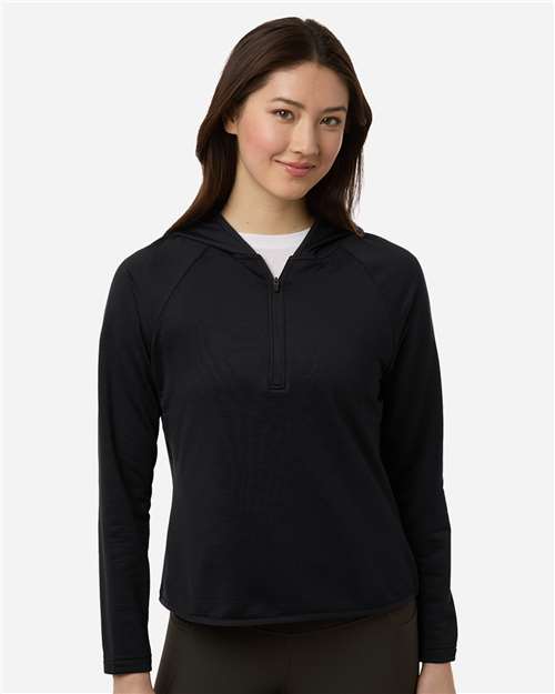 Team 365 Women's Qualify Quarter-Zip Hooded Pullover - Model Front