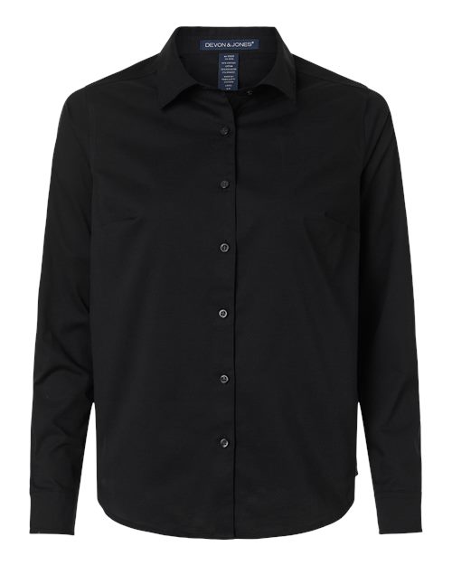 Women's CrownLux Performance® Spencer Poplin Dress Shirt - Black Front