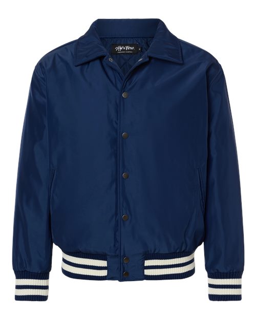 Shaka Wear Unisex Collared Varsity Jacket - Navy Front