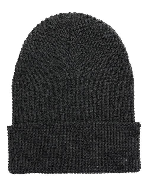 Waffle Cuffed Knit Beanie - Dark Grey Front