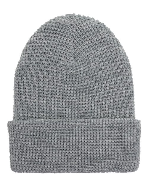 Waffle Cuffed Knit Beanie - Heather Grey Front