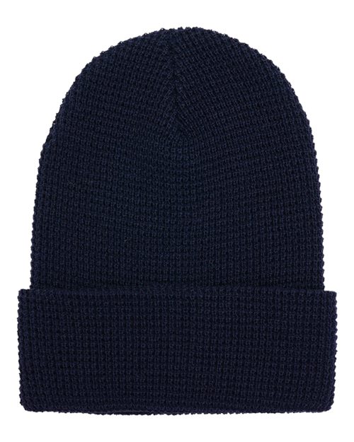 Waffle Cuffed Knit Beanie - Navy Front