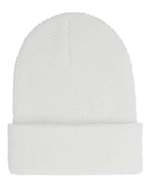 Waffle Cuffed Knit Beanie - White Front