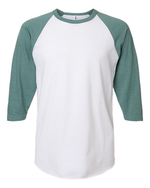 Tultex Unisex Fine Jersey Raglan T-Shirt - White/ Heather Seafoam Front