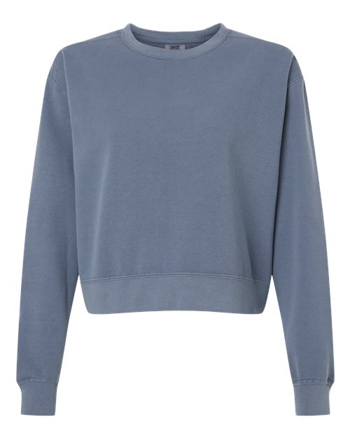Women's Garment-Dyed Mid-Length Crewneck Sweatshirt - Blue Jean Front