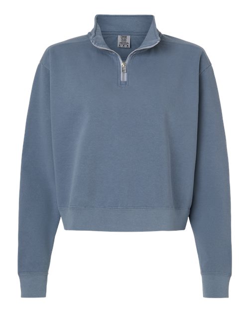 Women's Garment-Dyed Mid-Length Quarter-Zip Sweatshirt - Blue Jean Front