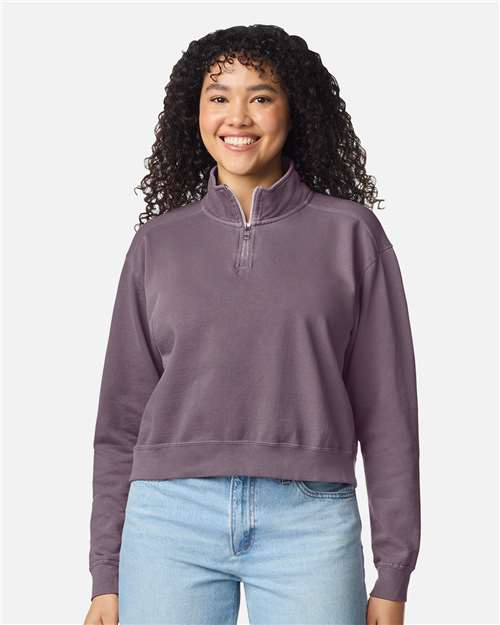 Women's Garment-Dyed Mid-Length Quarter-Zip Sweatshirt - Dusk Front