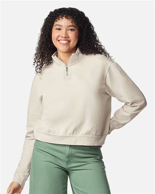 Women's Garment-Dyed Mid-Length Quarter-Zip Sweatshirt - Ivory Front