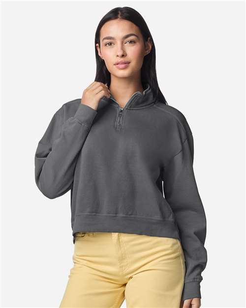 Women's Garment-Dyed Mid-Length Quarter-Zip Sweatshirt - Pepper Front
