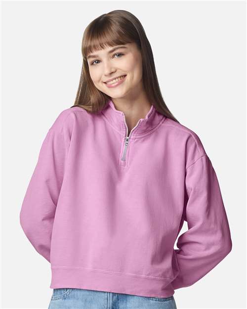 Women's Garment-Dyed Mid-Length Quarter-Zip Sweatshirt - Rose Quartz Front