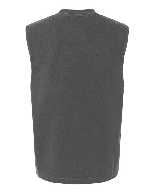 Unisex Heavyweight Cotton Garment-Dyed Mid-Length Muscle Tee - Faded Black Back
