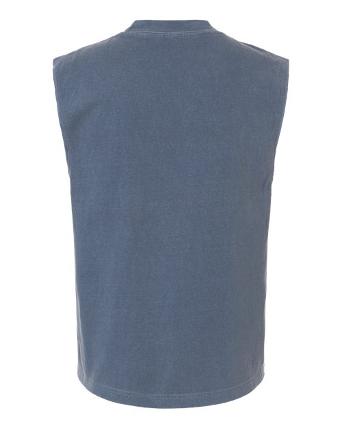 Unisex Heavyweight Cotton Garment-Dyed Mid-Length Muscle Tee - Faded Navy Back
