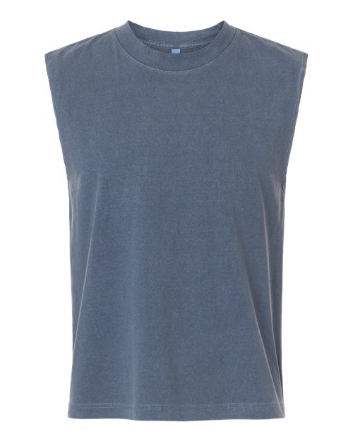 Unisex Heavyweight Cotton Garment-Dyed Mid-Length Muscle Tee - Faded Navy Front