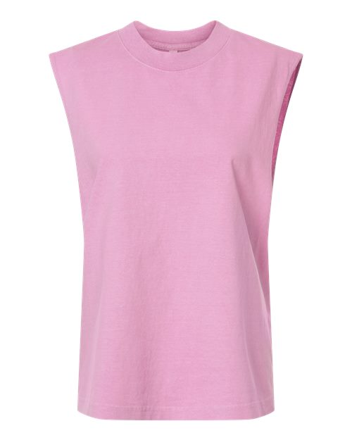 Unisex Heavyweight Cotton Garment-Dyed Mid-Length Muscle Tee - Faded Powder Pink Front