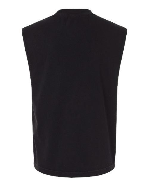 Unisex Heavyweight Cotton Garment-Dyed Mid-Length Muscle Tee - True Black Back