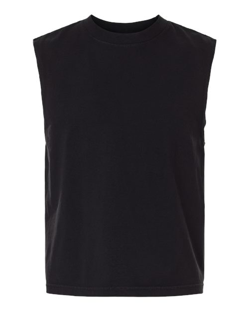 Unisex Heavyweight Cotton Garment-Dyed Mid-Length Muscle Tee - True Black Front