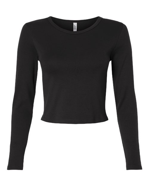 Women's Baby Rib Long Sleeve Cropped Tee - Black Front